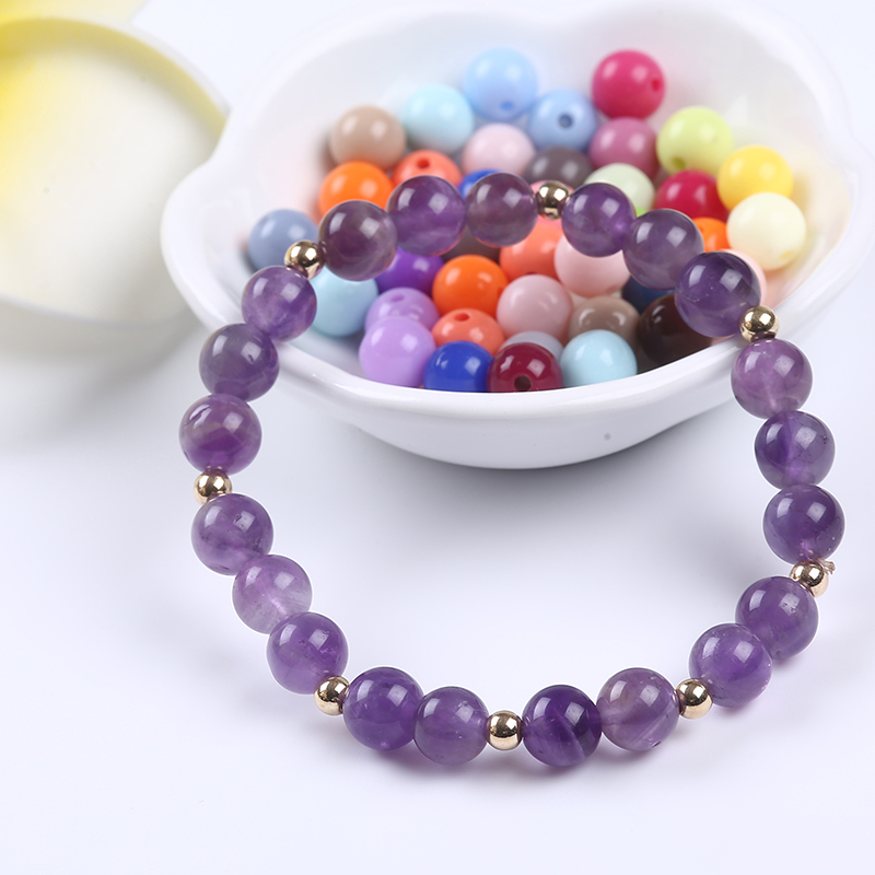 Natural Amethyst Stone Bracelet with Gold Metal Spacer