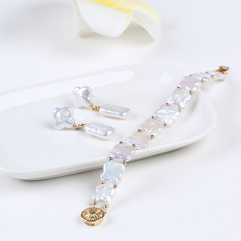 Irregular Shape Four Leaf Clover Shape Pearl Women Jewelry Set