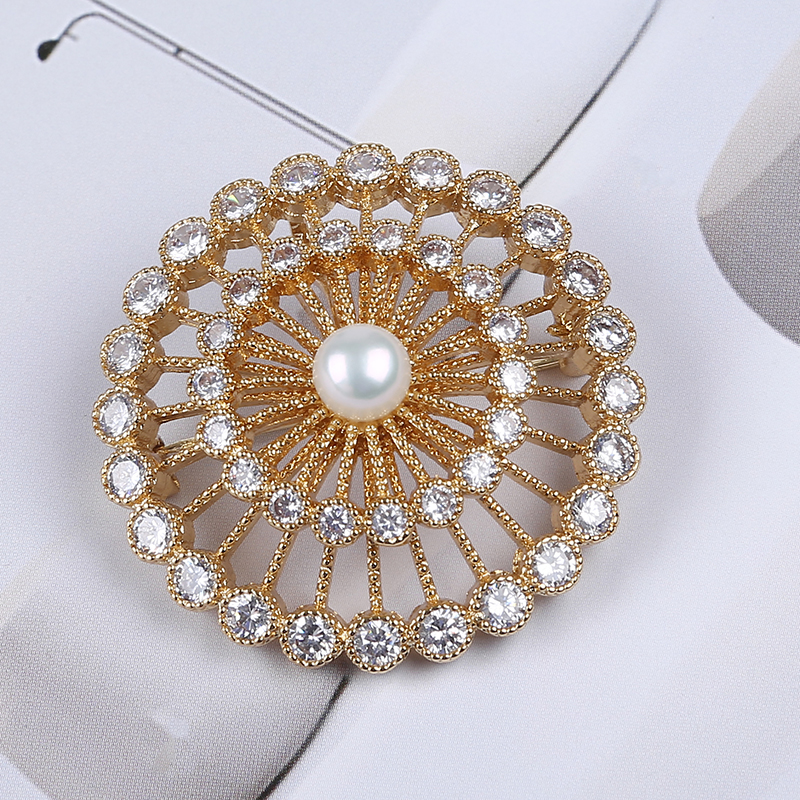 Copper Plating Real Gold with Pearl Bead for CZ Brooch