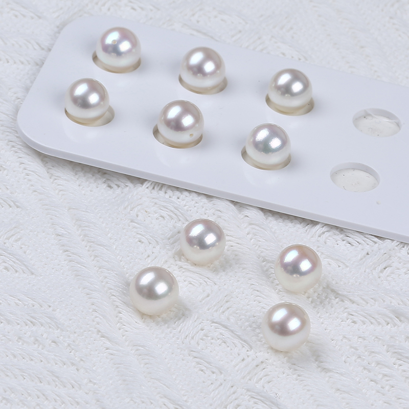 9-9.5mm Half Drilled Strong Light Akoya Sea Water Pearl for Stud Earrings 