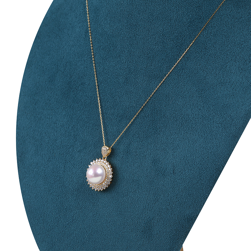 Sun Flower Shape Round Pearl Pendant with Zircon for Party