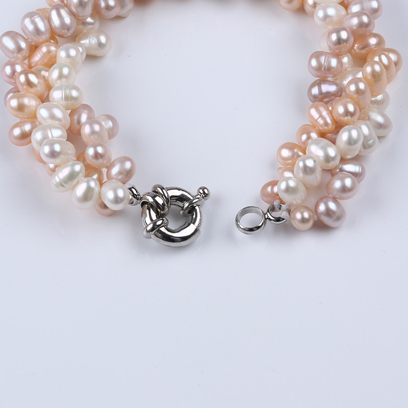 Three-row Rice Pearl Multi Color Bracelet for Women